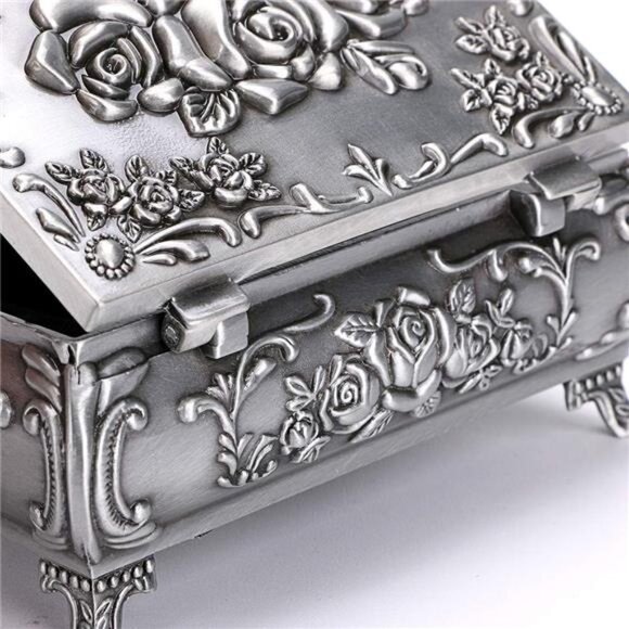 Vintage Metal Jewelry Box Small Trinket Jewelry Storage box for Rings Earrings - Picture 3 of 8
